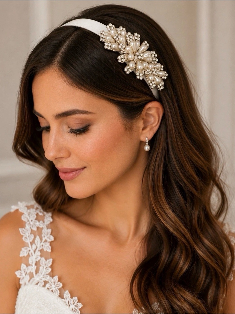 Pearl Floral Embellished White Headband - Bridal Hair Accessory